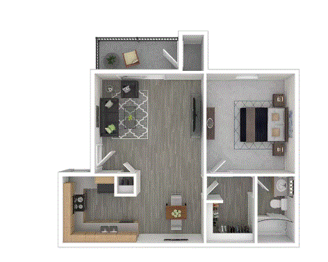 Floor plan for 1 bed, 1 bath, 700 sqft